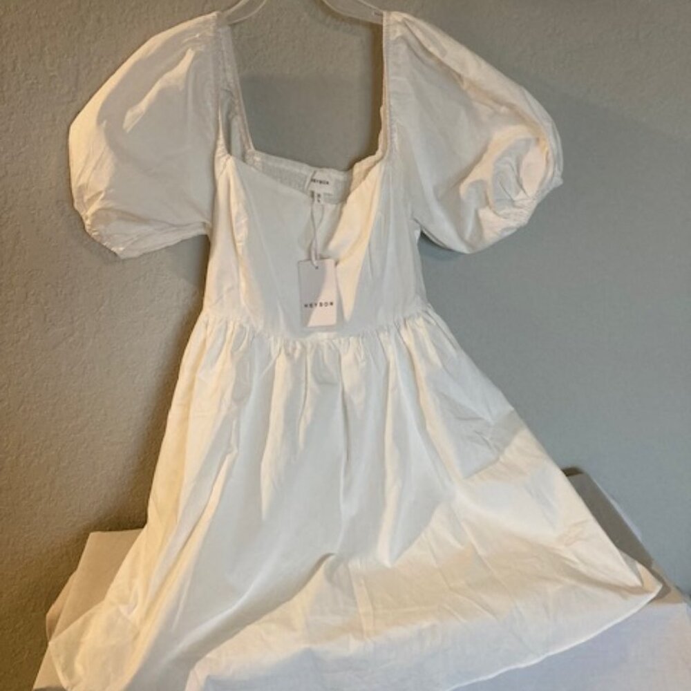 Heyson NWT White Puff Sleeve Dress – Bow Back, Pockets L
